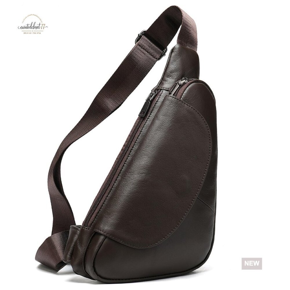 Genuine Leather Sling Backpack Crossbody Bag Large Day Pack